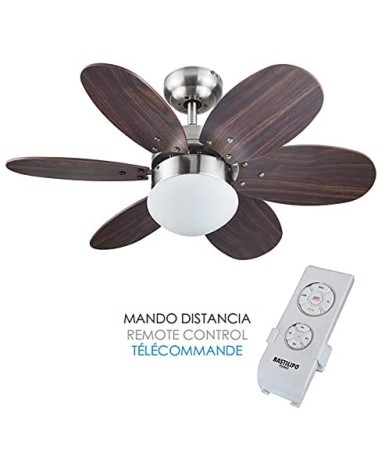 Ventilador de techo con mando a distancia 60W y 75cm de diametro-e27 60w, Haya/Wengé, 75 cm, Ibiza RC