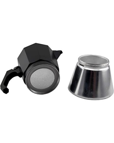 Cafetera italiana de aluminio/negro, 6 tazas, apta para inducción, Mokka induccion 6N