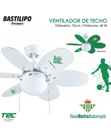 Ventilador de techo oficial Real Betis Balompié, Real Betis , 60W, 75cm