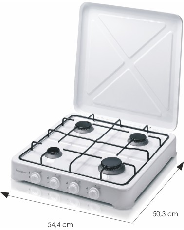 Cocina de gas butano de 4 fuegos portátil, esmaltada, con quemadores desmontables, con tapadera