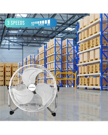 Ventilador industrial de suelo - 140W de potencia, con palas de aluminio y inclinable, modelo Adriático.