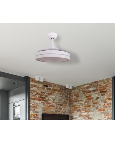 Ventilador de techo con palas retractiles, motor DC, Luz LED, mando a distancia, color blanco, Diámetro 106 cm, Estoril blanco