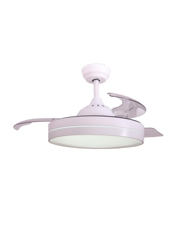 Ventilador de techo con palas retractiles, motor DC, Luz LED, mando a distancia, color blanco, Diámetro 106 cm, Estoril blanco