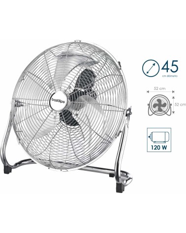 Ventilador industrial de 45 cm, cabezal orientable, 120 W, 3 Velocidades, cromado, modelo Mediterráneo