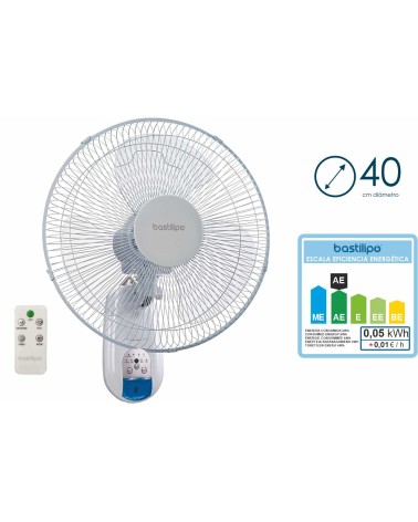 Ventilador de pared de 40 cm con mando a distancia, 50 W, blanco, Calahonda