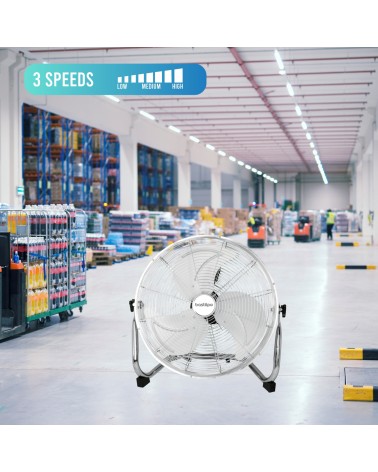 Ventilador industrial de 45 cm, cabezal orientable, 120 W, 3 Velocidades, cromado, modelo Mediterráneo