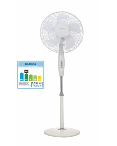 Ventilador de pie color blanco, 50 W, 3 Velocidades, pie redondo, silencioso, modelo Tenerife