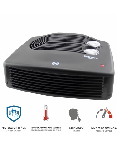 Termoventilador horizontal premium negro, 1000/2000W, termostato, THP-2000N