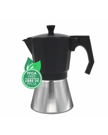 Cafetera italiana de aluminio de 9 tazas, color negro, Mokka induccion 9N