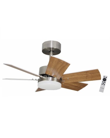 Ventilador de techo con motor DC, mando a distancia, 75cm, 6 aspas reversibles Roble claro/oscuro, luz LED 3 tonos, ARENAL DC,