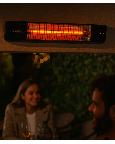 PROMETEO-E-1500,  Estufa para exterior empotrable, 1500W, Mando a distancia, resistencias de infrarrojo de amplio expectro.