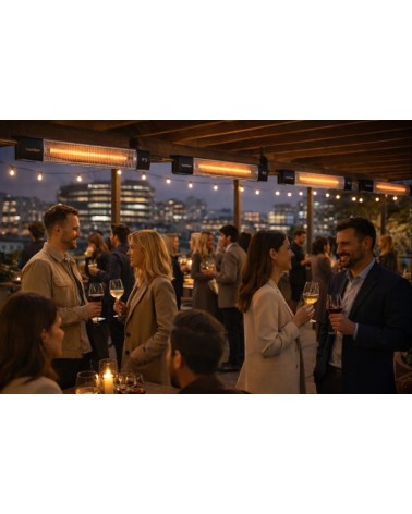 PROMETEO-E-1500,  Estufa para exterior empotrable, 1500W, Mando a distancia, resistencias de infrarrojo de amplio expectro.