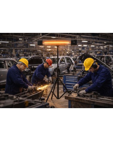 PROMETEO-E-1500P, Estufa para exterior con soporte tipo tripode, 1500W, mando a distancia, resistencias de infrarrojo de amplio