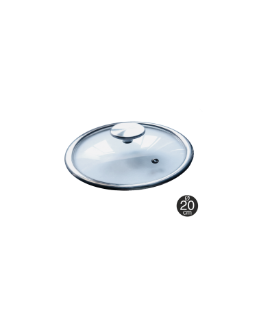 Tapa para gama  Titanium pro,  20cm de diámetro, de cristal templado con válvula, blindaje de acero y pomo de acero inoxidable