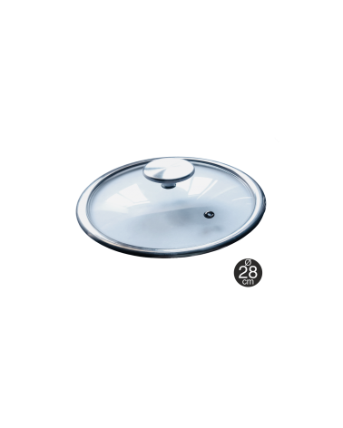 Tapa para gama  titanium pro,  28cm de diámetro, de cristal templado con válvula, blindaje de acero y pomo de acero inoxidable